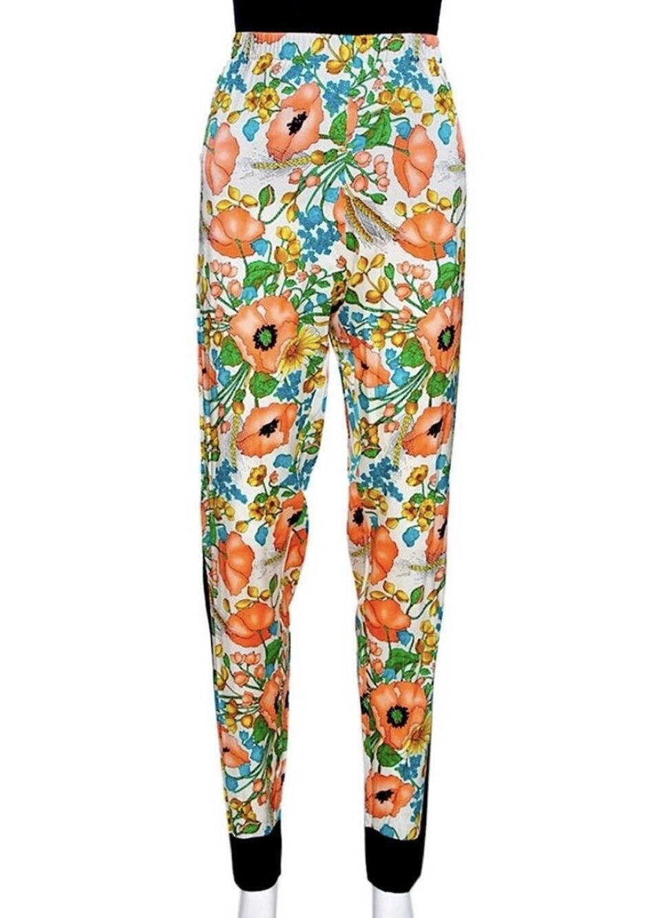 NWT Gucci Multicored Floral Silk Blend Striped Slim-Fit Pants Size S $1150.00